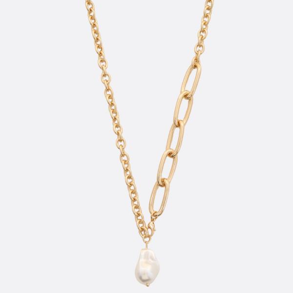 SODAJO PEARL BEAD OVAL LINK GOLD DIPPED NECKLACE