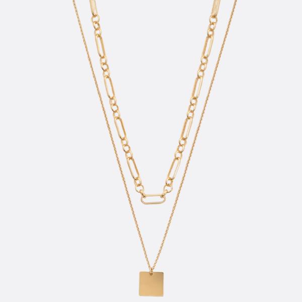 SODAJO SQUARE PENDANT METAL LAYERED GOLD DIPPED NECKLACE