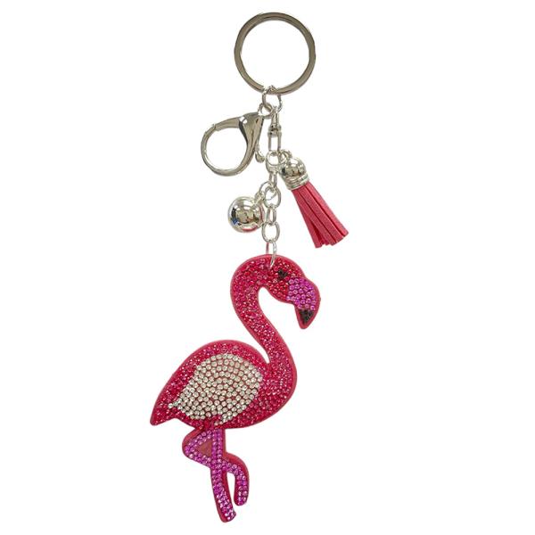 RHINESTONE FLAMINGO KEYCHAIN WITH TASSEL