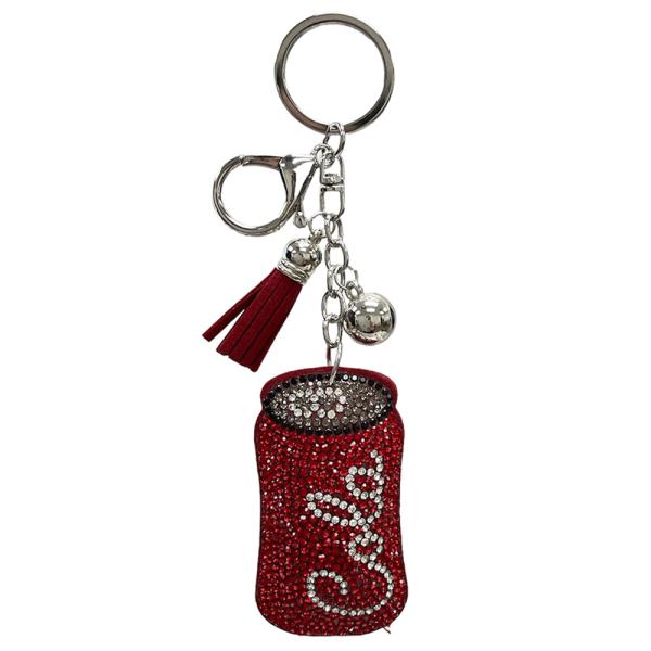 RHINESTONE CAN KEYCHAIN WITH TASSEL