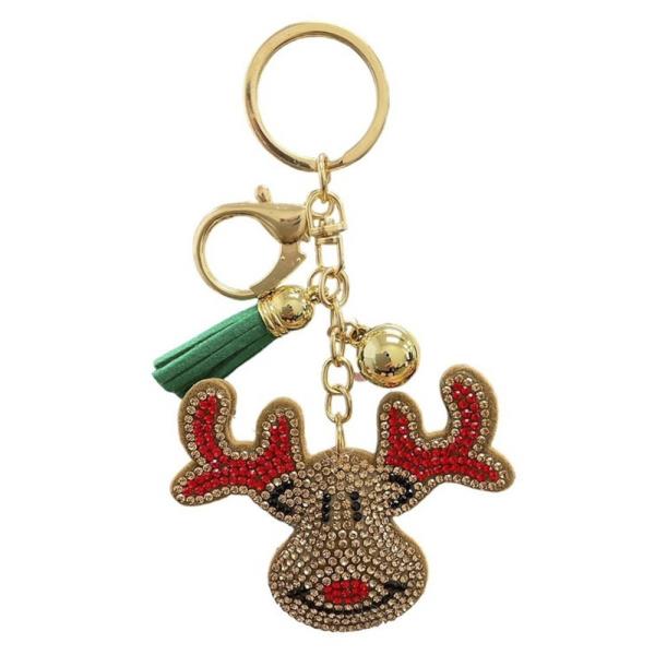 RHINESTONE RUDOLPH KEYCHAIN WITH TASSEL