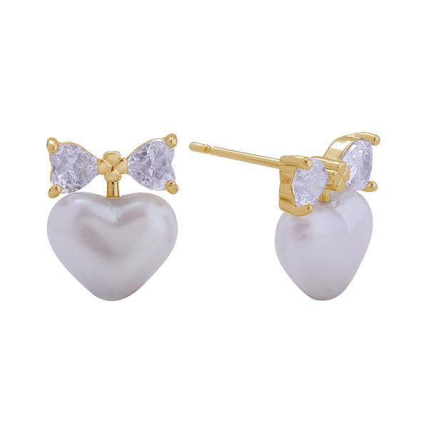 14K GOLD/ WHITE GOLD DIPPED  RIBBON TIED HEART POST EARRING