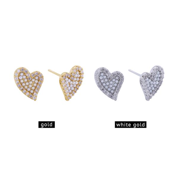 14K GOLD/ WHITE GOLD DIPPED PEARL PAVE HEART POST EARRING