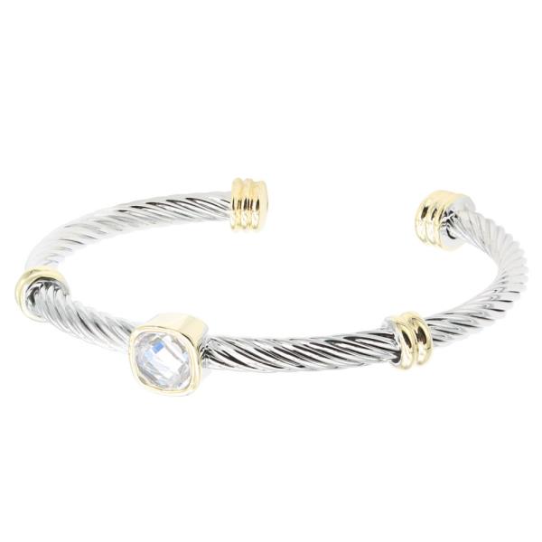 TWO TONE LINED SQUARE CUBE OPEN CUFF BRACELET