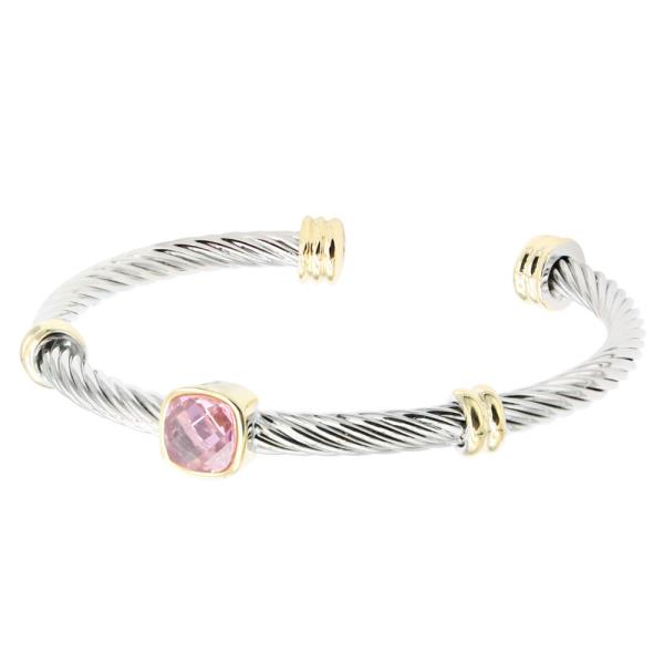 TWO TONE LINED SQUARE CUBE OPEN CUFF BRACELET