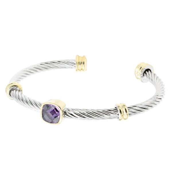 TWO TONE LINED SQUARE CUBE OPEN CUFF BRACELET