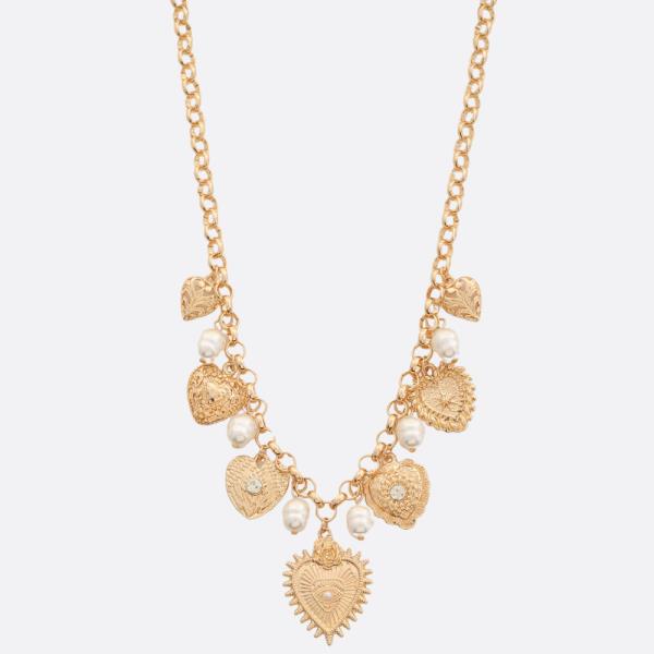 HEART LINK PEARL BEAD NECKLACE