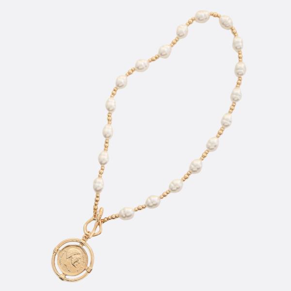 MEDALLION PENDANT PEARL BEAD NECKLACE