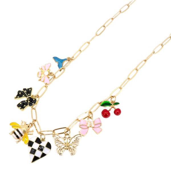 BOW HEART BEE CHARM NECKLACE