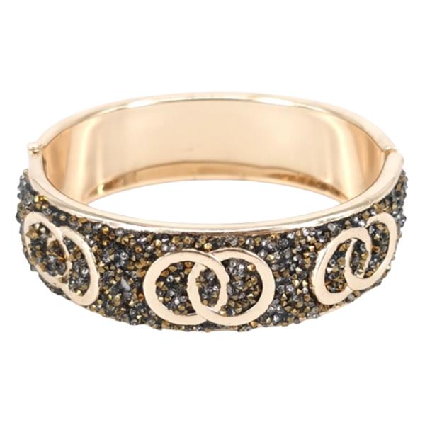 METAL DOUBLE ROUND RHINESTONE BANGLE BRACELET