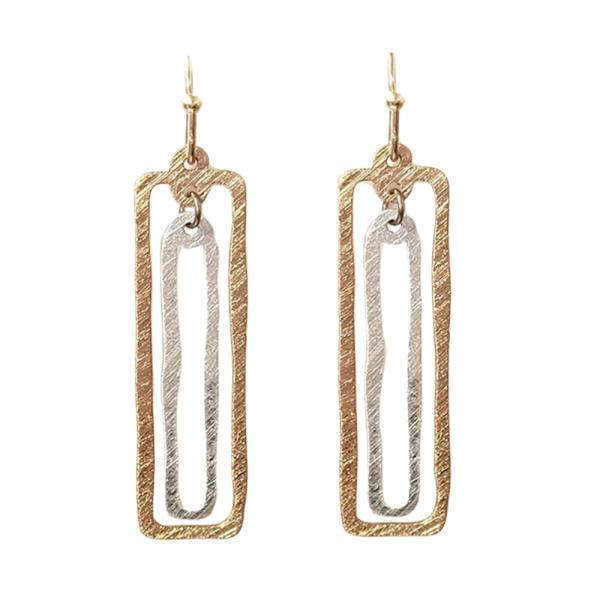 TWO TONE DOUBLE RECTANGLE DANGLE EARRING