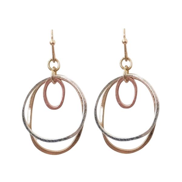 TRI TONE OVAL DANGLE EARRING