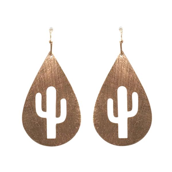 BRASS TEARDROP CACTUS DANGLE EARRING