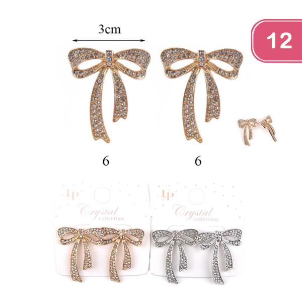 RHINESTONE BOW POST EARRING (12 UNITS)