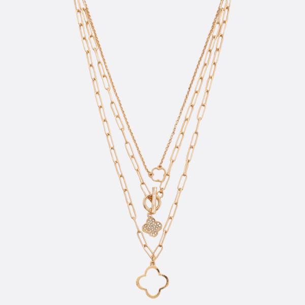 CLOVER CHARM METAL LAYERED NECKLACE