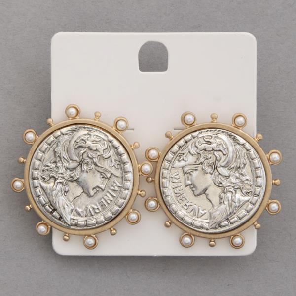 TWO TONE MEDALLION COIN EARRING