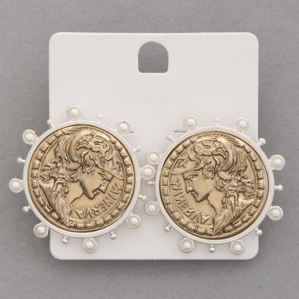 TWO TONE MEDALLION COIN EARRING