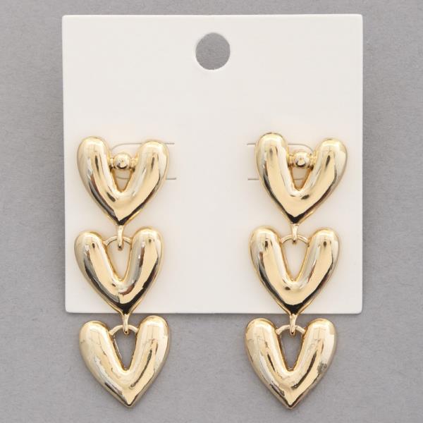 TRIPLE HEART DANGLE METAL EARRING