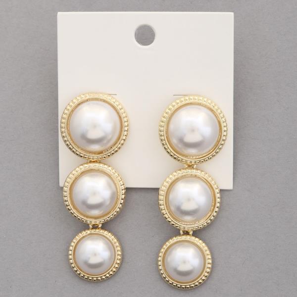 TRIPLE PEARL BEAD DANGLE EARRING