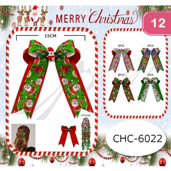 CHRISTMAS LONG TAIL CHEER HAIR BOW PINS (12 UNITS)