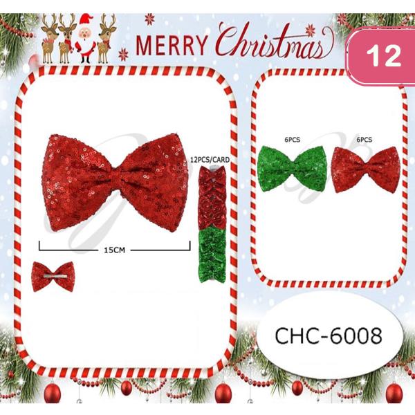 CHRISTMAS SEQUINS HAIR BOW PINS (12 UNITS)