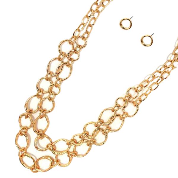 CIRCLE OVAL LINK LAYERED METAL NECKLACE