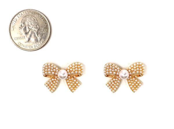 PEARL BEAD BOW METAL EARRING