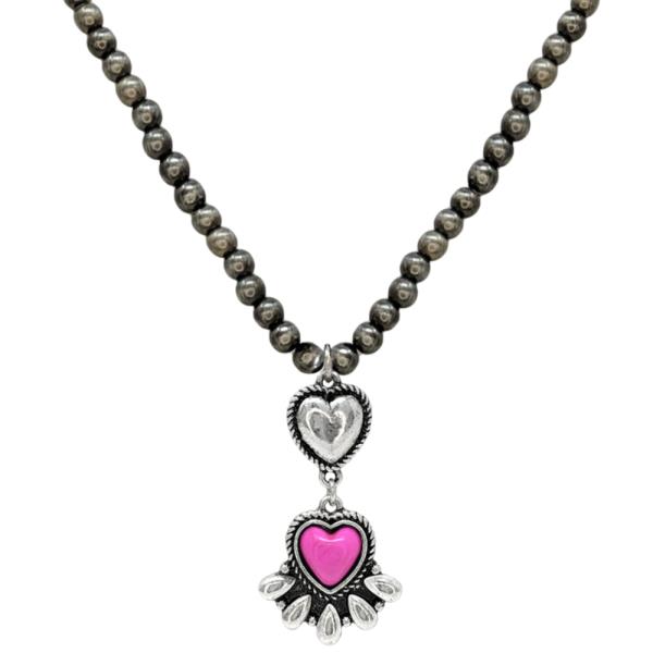 WESTERN STYLE HEART CRYSTAL BEADED NECKLACE