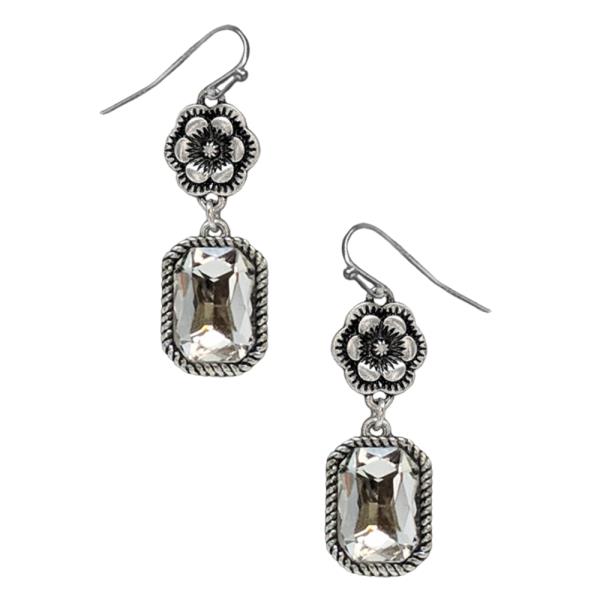 WESTERN STONE FLOWER CRYSTAL DANGLE EARRING