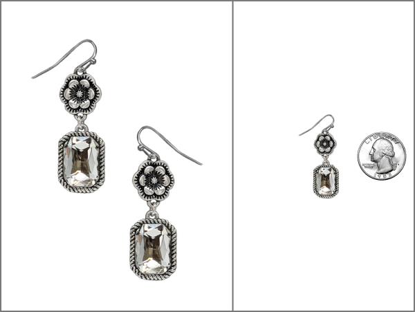 WESTERN STONE FLOWER CRYSTAL DANGLE EARRING