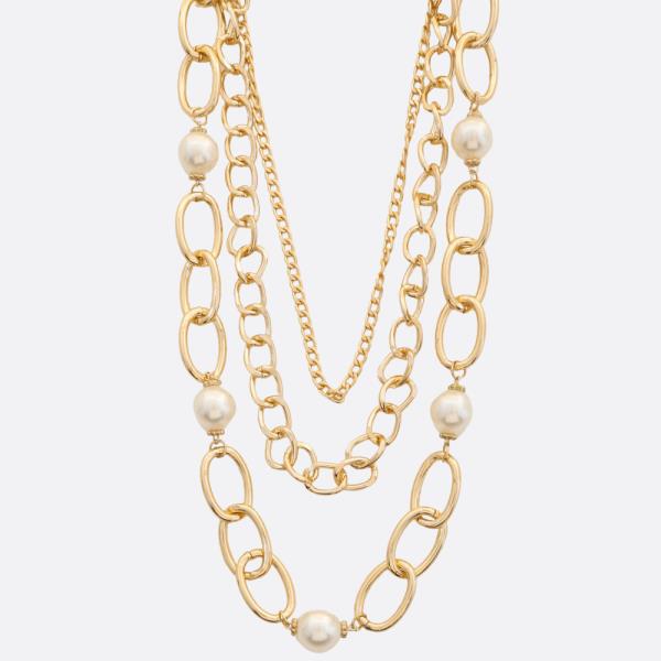 PEARL BEAD OVAL LINK LAYERED NECKLACE