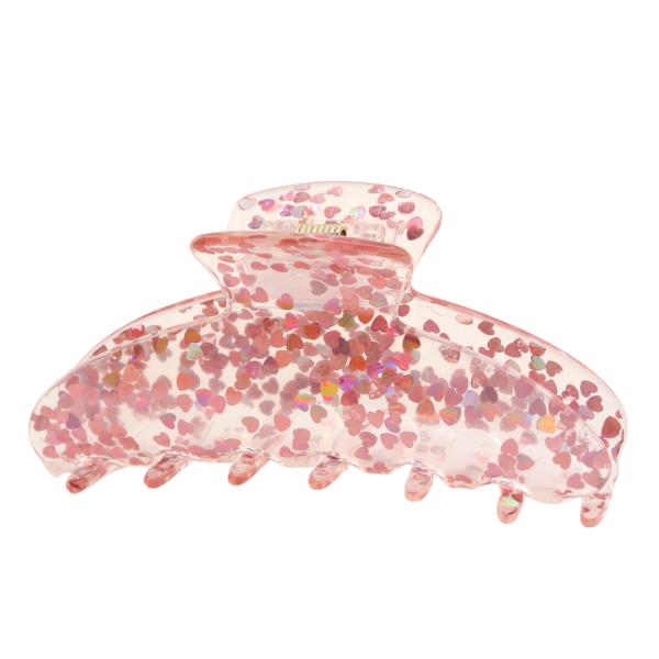 HEART GLITTER TRANSPARENT CLAW HAIR CLIP