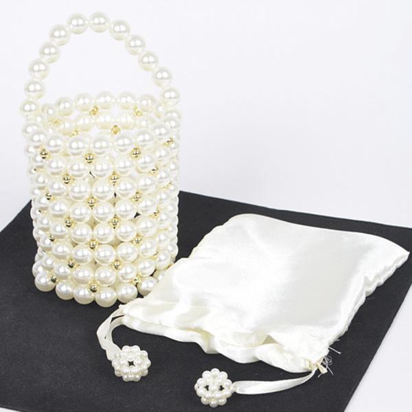 HAND MADE FAUX PEARL METAL BEAD TUBE CROSSBODY BAG