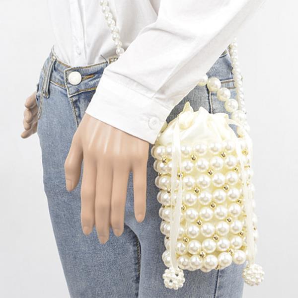 HAND MADE FAUX PEARL METAL BEAD TUBE CROSSBODY BAG