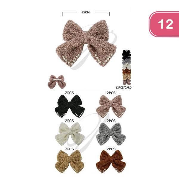 TEDDY WITH PEARL HAIR BOW PIN (12 UNITS)