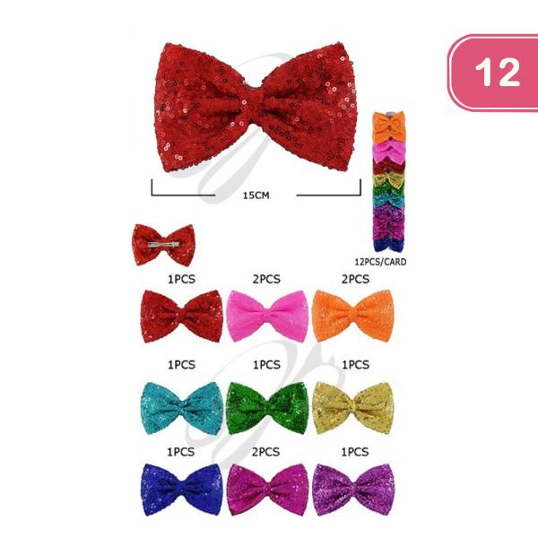 SEQUINS HAIR BOW PIN (12 UNITS)