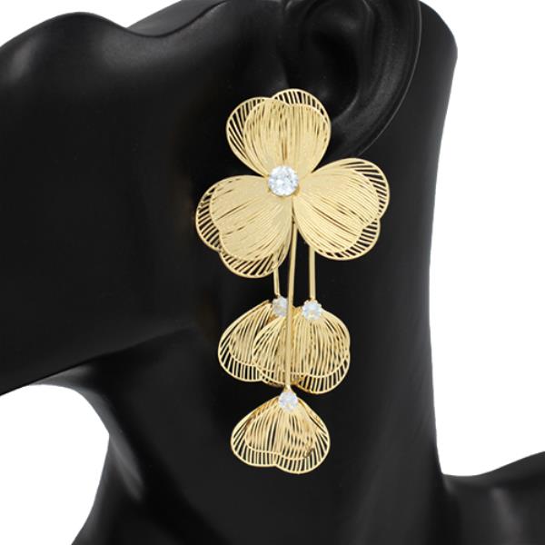 WIDE METAL FLOWER DANGLE EARRING