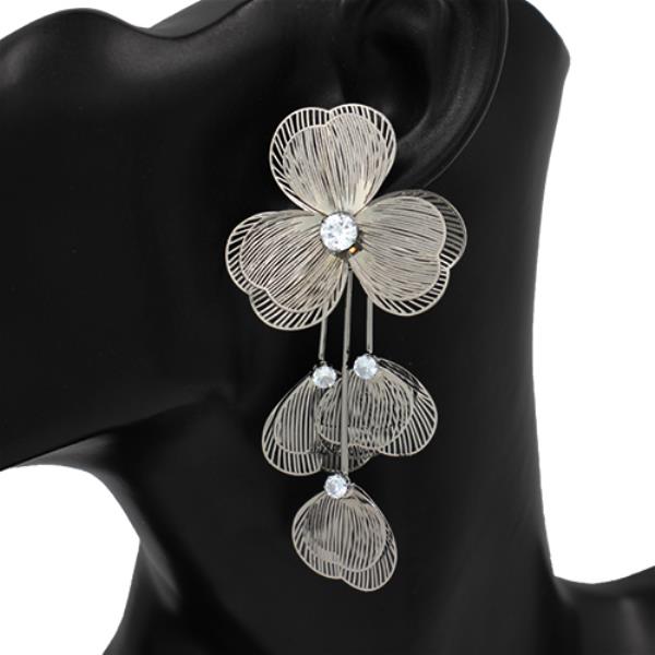 WIDE METAL FLOWER DANGLE EARRING