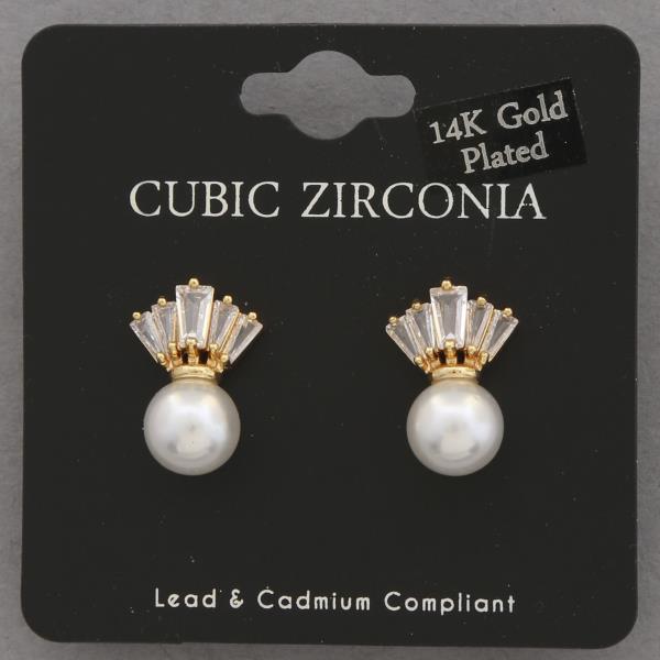 CZ PEARL BEAD EARRING