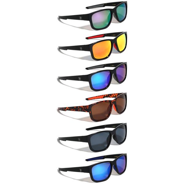 KHAN RUBBER GRIP TEMPLE COLOR MIRROR SQUARE SPORTS SUNGLASSES 1DZ