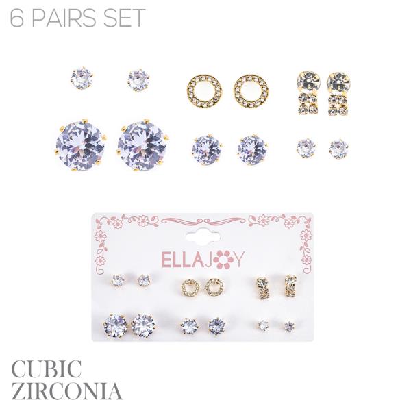 CUBIC ZIRCONIA ROUND POST EARRING SET