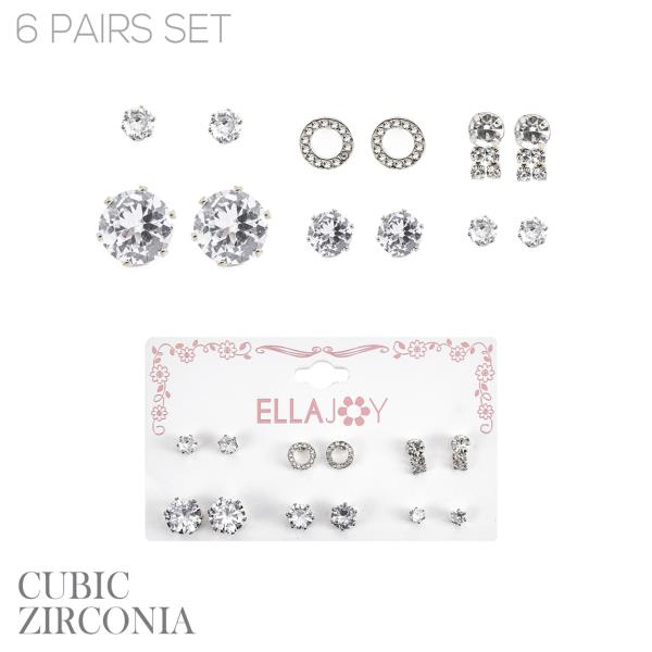 CUBIC ZIRCONIA ROUND POST EARRING SET