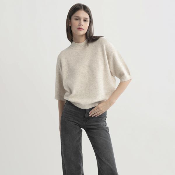 MOCK NECK HALF SLEEVE SWEATER