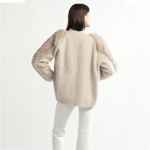 FUR SLEEVES WAFFLE CARDIGAN