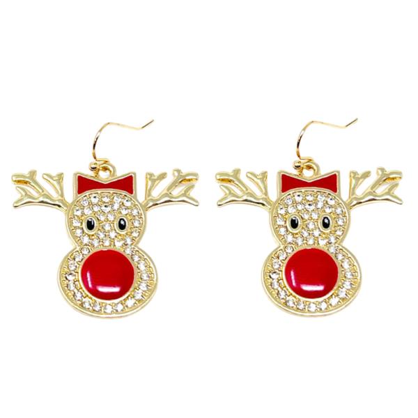 CHRISTMAS REINDEER RHINESTONE DANGLE EARRING