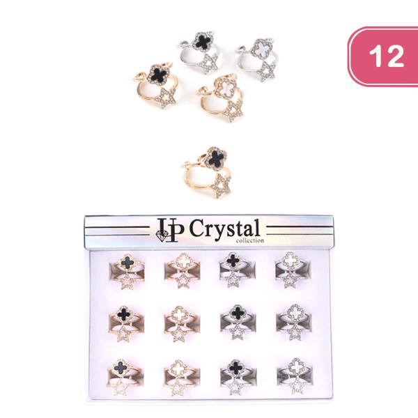 RHINESTONE START CLOVER RING (12 UNITS)