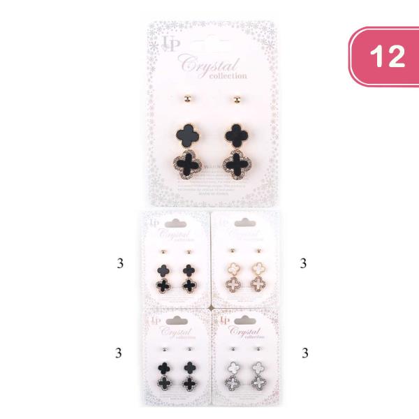 3PC CLOVER PEARL EARRING SET (12 UNITS)