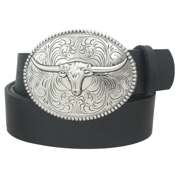 PLUS SIZE FLORA SWIRL LONGHORN OVAL BUCKLE BELT
