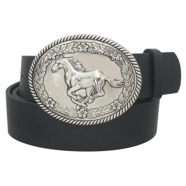 PLUS SIZE RUNNING HORSE OVAL BUCKLE BELT