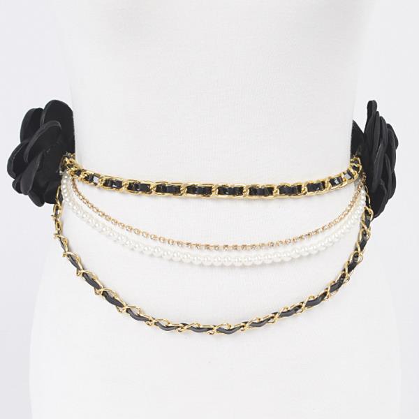 TWO FLOWERS MULTI LAYERED PLUS SIZE CHAIN BELT